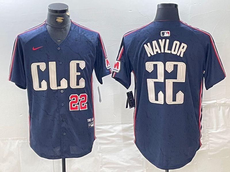 Men Cleveland Indians #22 Naylor Blue City Edition Nike 2024 MLB Jersey style 3